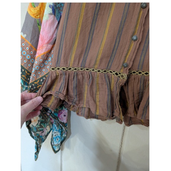 Aratta Silent Journey Boho Striped Floral Scarf Sleeve Blouse S Colorful - Picture 11 of 14